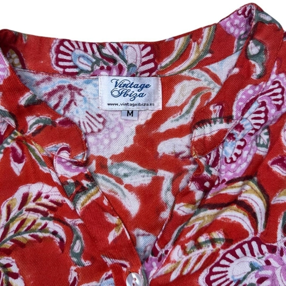 VTG Ibiza Women’s Dress M Red Floral Boho Tunic Tiered 100% Cotton preppy. - Picture 3 of 9